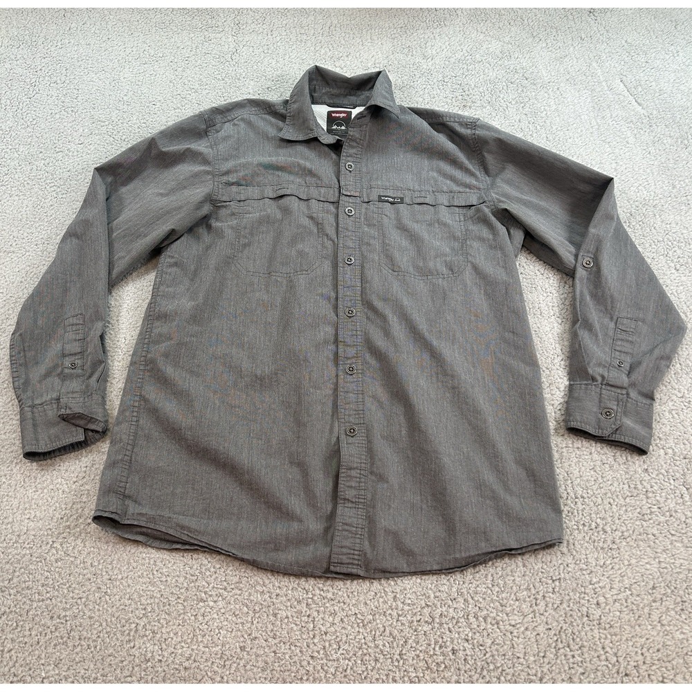 Wrangler Shirt Mens Medium  Gray Long Sleeve Button Up Regular Fit Western